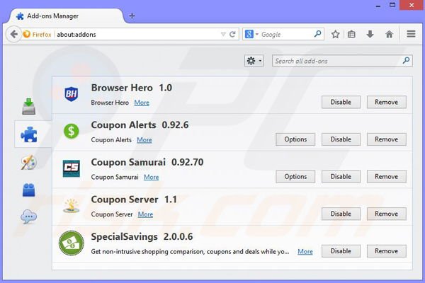 Usuwanie reklam Browser Guard z Mozilla Firefox krok 2