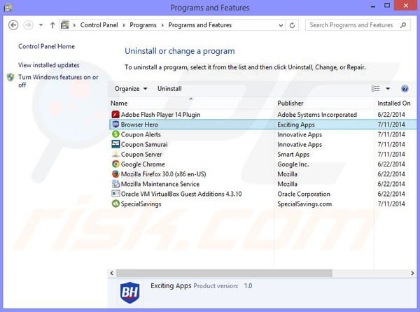 Deinstalacja adware Browser Guard poprzez Panel sterowania