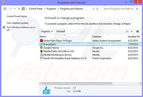 Deinstalacja adware BrowserSync poprzez Panel sterowania