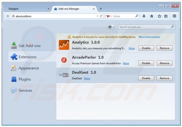 Usuwanie reklam dealgest z Mozilla Firefox krok 2