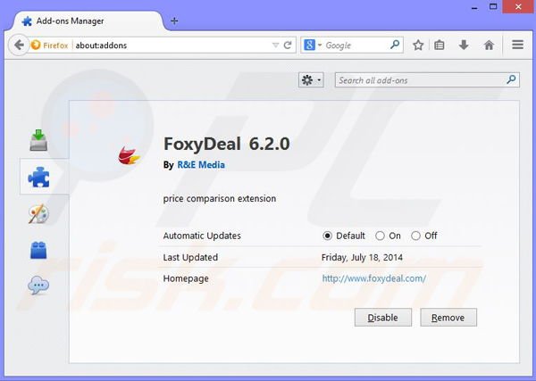 Usuwanie reklam foxydeal z Mozilla Firefox krok 2