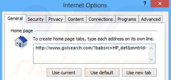 Usuwanie golsearch.com ze strony domowej Internet Explorer