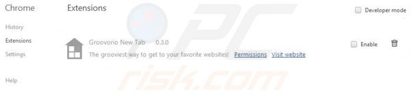 Usuwanie groovorio.com z powiązanych rozszerzeń Google Chrome