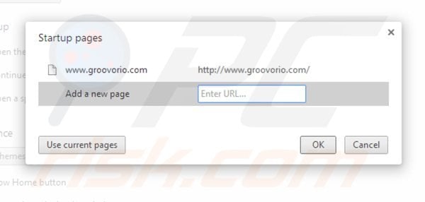 Usuwanie groovorio.com ze strony domowej Google Chrome