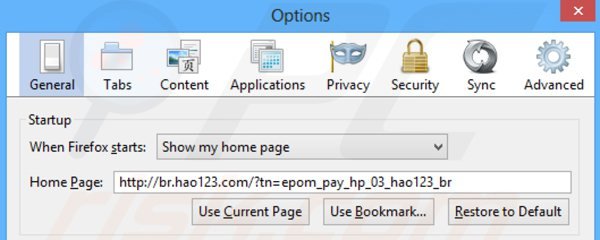 Usuwanie hao123.com ze strony domowej Mozilla Firefox