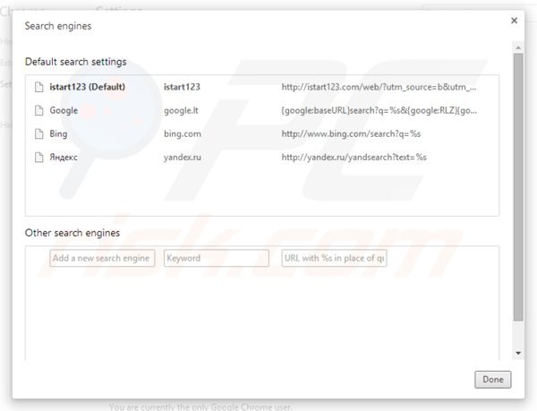 Usuwanie istart123.com z domyślnej wyszukiwarki Google Chrome