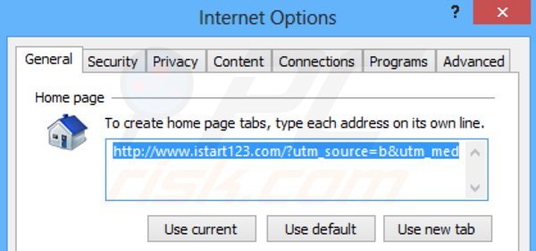 Usuwanie istart123.com ze strony domowej Internet Explorer