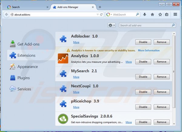 Usuwanie reklam nextcoup z Mozilla Firefox krok 2