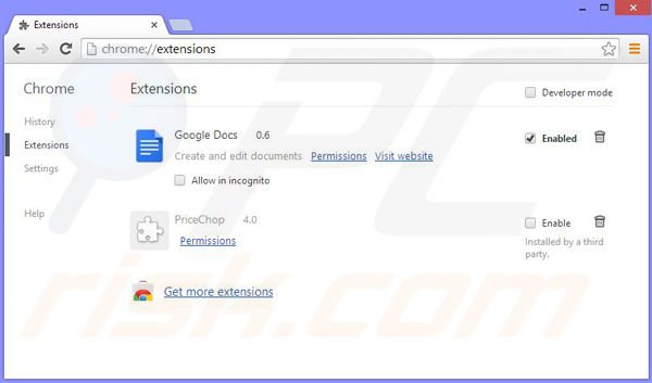 Usuwanie reklam PriceChop z Google Chrome krok 2