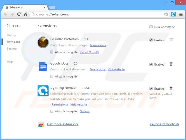 Usuwanie searches.vi-view.com z powiązanych rozszerzeń Google Chrome