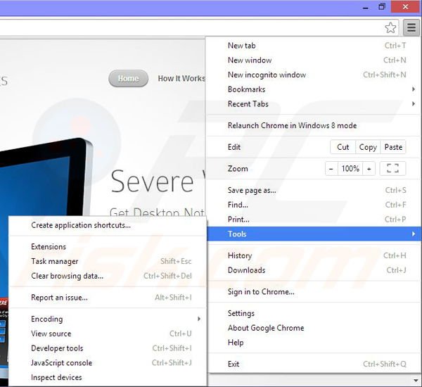 Usuwanie reklam Severe Weather Alerts z Google Chrome krok 1