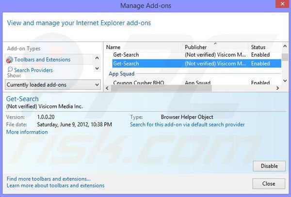 Usuwanie reklam Severe Weather Alerts z Internet Explorer krok 2