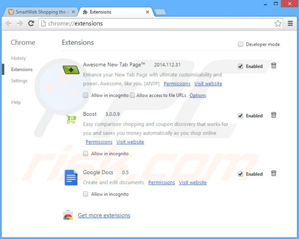 Usuwanie reklam smartweb z Google Chrome krok 2