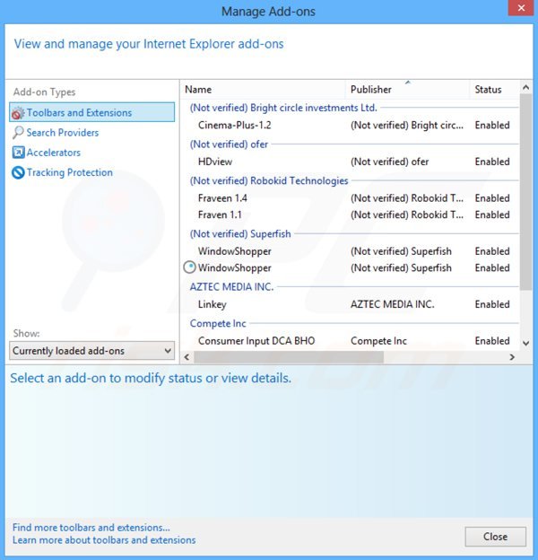 Removing smartweb ads from Internet Explorer step 2