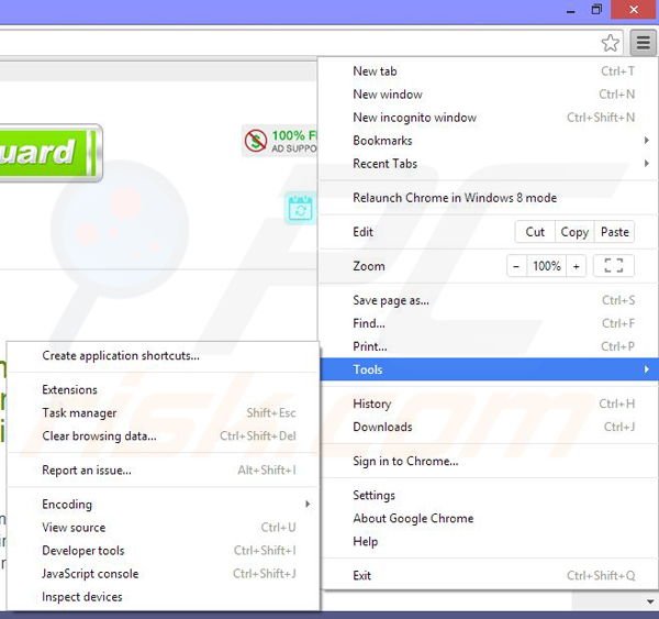 Usuwanie reklam Surfing Safeguard z Google Chrome krok 1