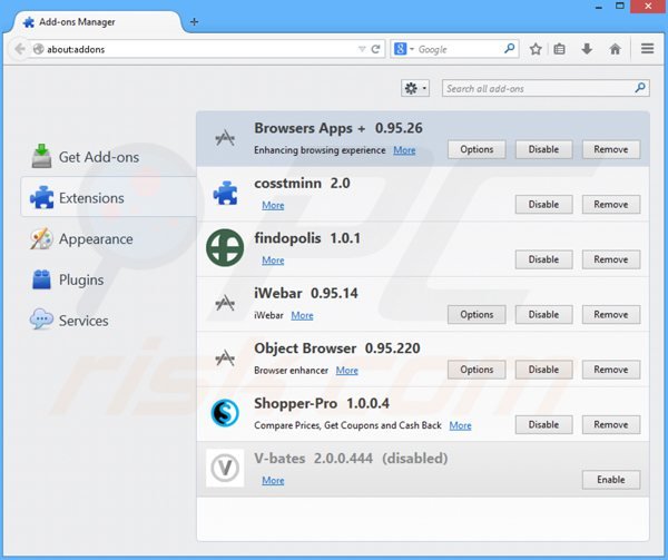 Usuwanie reklam browsers apps + ads z Mozilla Firefox krok 2