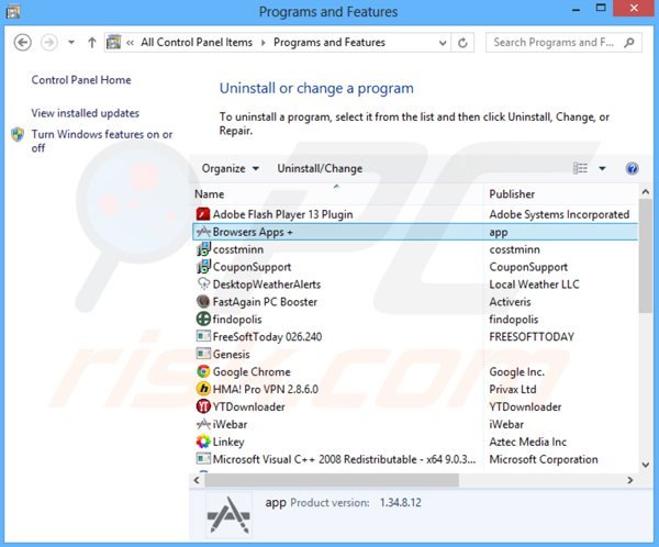 Deinstalacja adware browsers apps + poprzez Panel sterowania