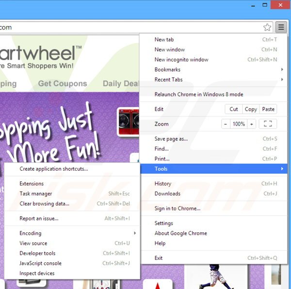 Usuwanie reklam Cartwheel Shopping z Google Chrome krok 1