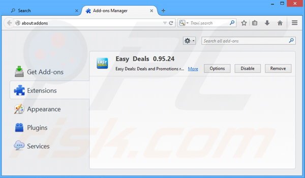 Usuwanie reklam Easy Deals z Mozilla Firefox krok 2
