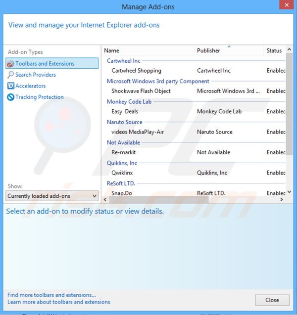 Usuwanie reklam monkeytize generujących wtyczki z Internet Explorer krok 2