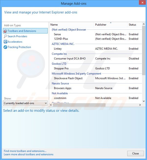 Usuwanie obrona vpn z Internet Explorer krok 2