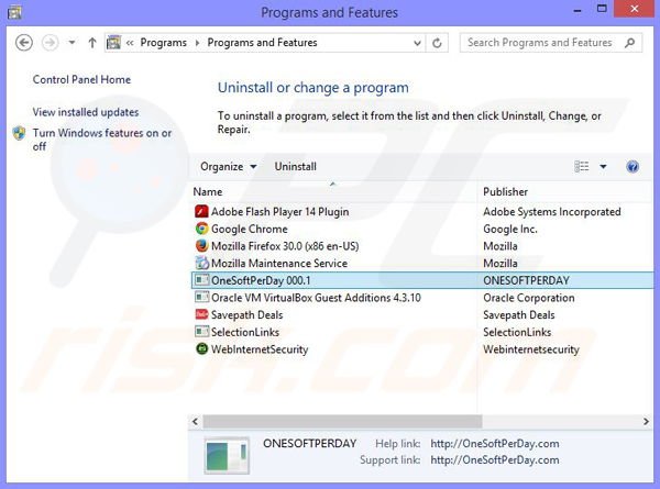 Deinstalacja adware OneSoftPerDay poprzez Panel sterowania