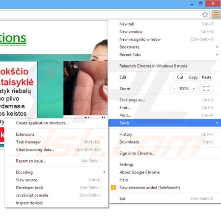 Usuwanie reklam palmall z Google Chrome krok 1