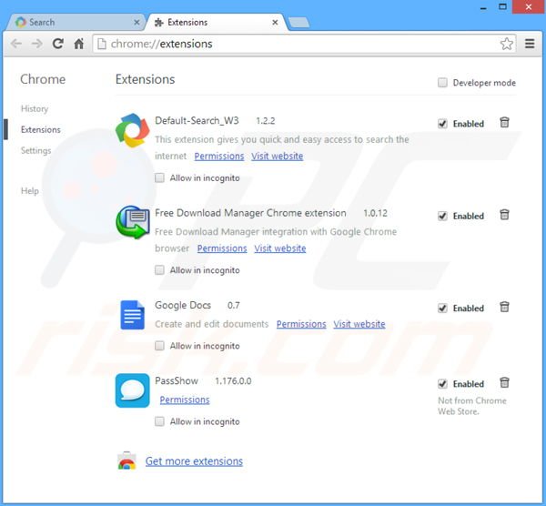 Usuwanie reklam PassShow z Google Chrome krok 2