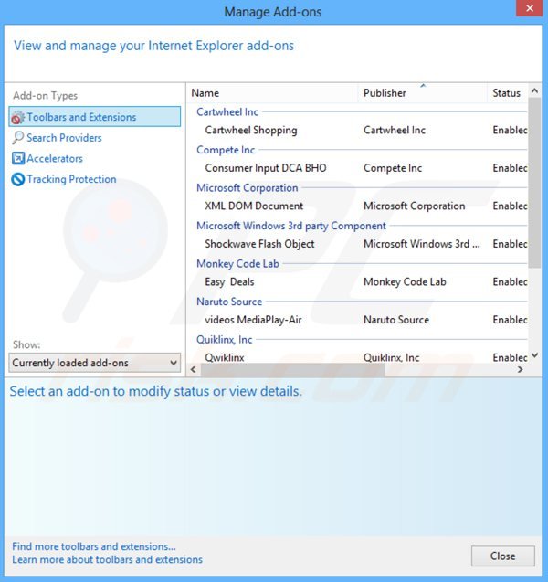 Usuwanie reklam picrec z Internet Explorer krok 2