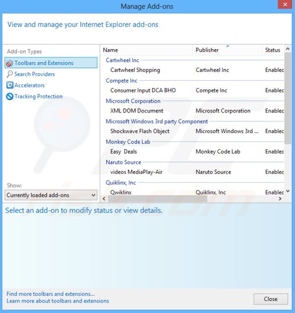 Usuwanie reklam picrec z Internet Explorer krok 2