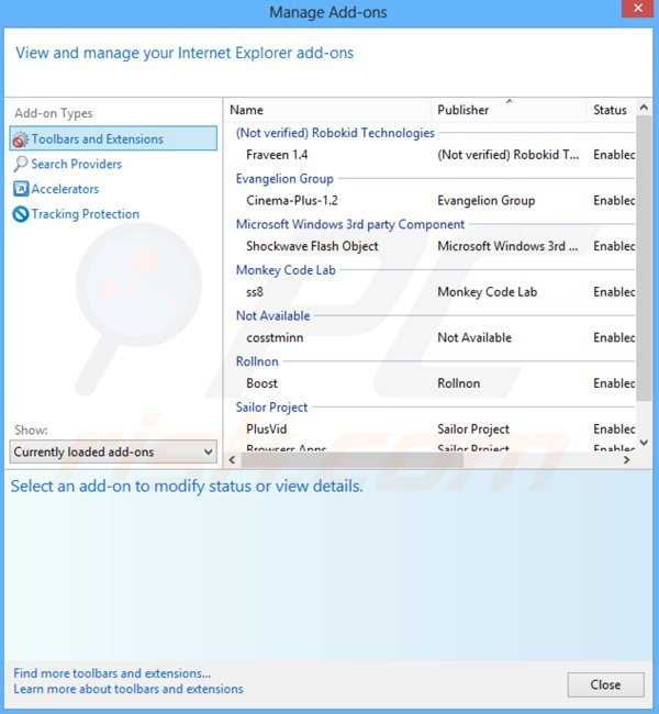 Usuwanie portalsepeti.com z powiązanych rozszerzeń Internet Explorer