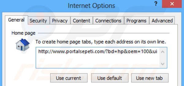 Usuwanie portalsepeti.com ze strony domowej Internet Explorer