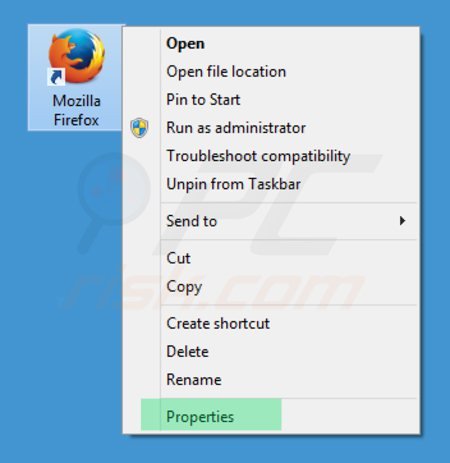 Usuwanie portalsepeti.com ze skrótu docelowego Mozilla Firefox krok 1