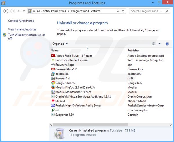 Deinstalacja porywacza przeglądarki portalsepeti.com poprzez Panel sterowania