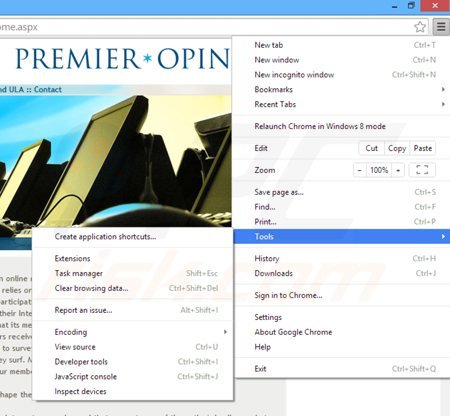 Usuwanie ankiet premieropinion z Google Chrome krok 1