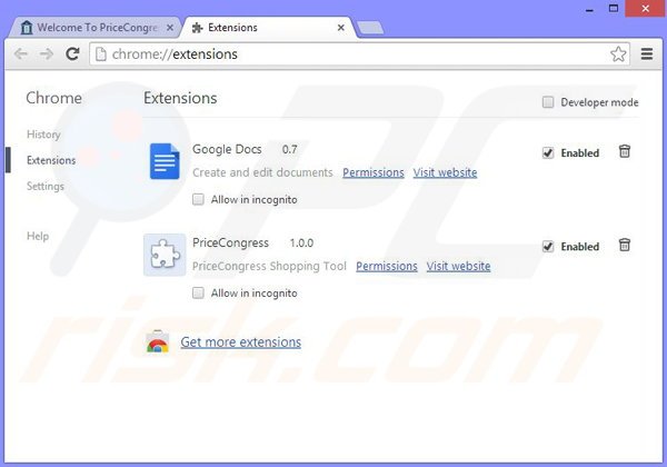 Usuwanie reklam PriceCongress z Google Chrome krok 2