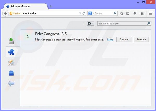 Usuwanie reklam PriceCongress z Mozilla Firefox krok 2