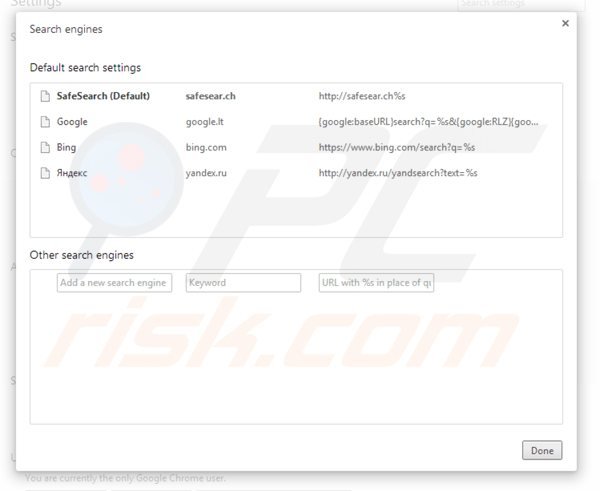 Usuwanie safesear.ch ze strony domowej Google Chrome