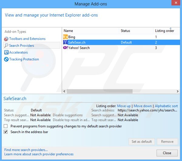Usuwanie safesear.ch z domyślnej wyszukiwarki Internet Explorer