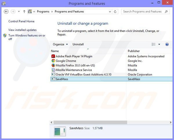 Deinstalacja adware SaveMass poprzez Panel sterowania