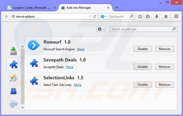 Usuwanie reklam Savepath Deals z Mozilla Firefox krok 2