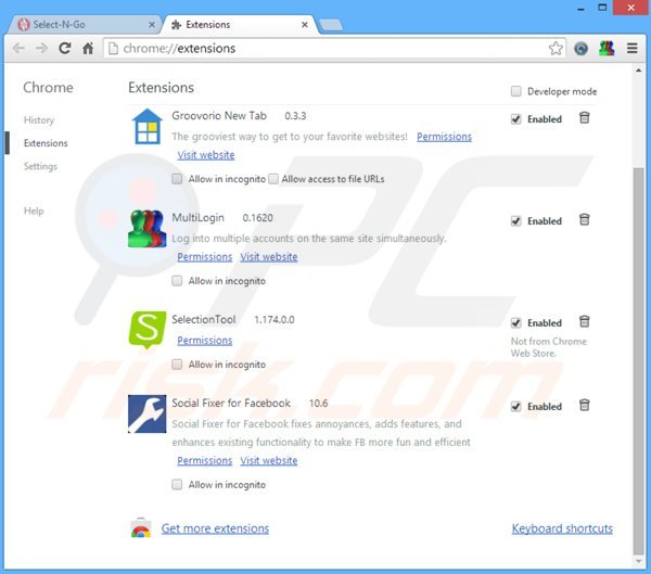 Usuwanie reklam selectngo z Google Chrome krok 2