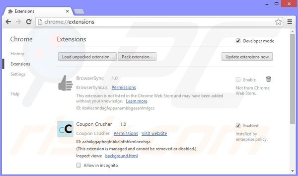 Removing Video Dimmer ads from Google Chrome step 2
