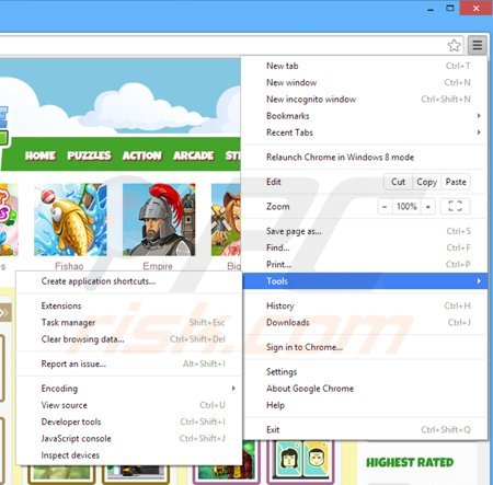 Usuwanie reklam ArcadeGiant z Google Chrome krok 1