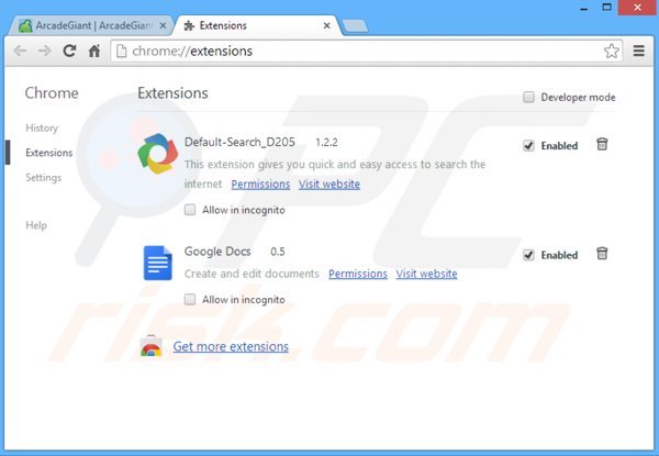 Usuwanie reklam ArcadeGiant z Google Chrome krok 2