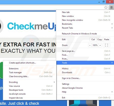 Usuwanie reklam CheckMeUp z Google Chrome krok 1