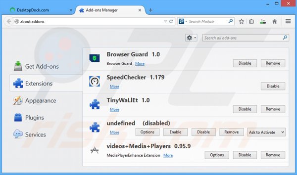 Usuwanie reklam DesktopDock z Mozilla Firefox krok 2