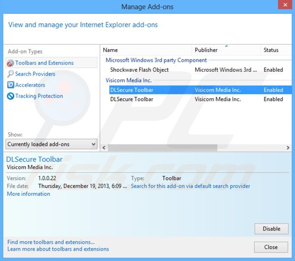 Usuwanie paska narzędzi dlsecure z rozszerzeń Internet Explorer