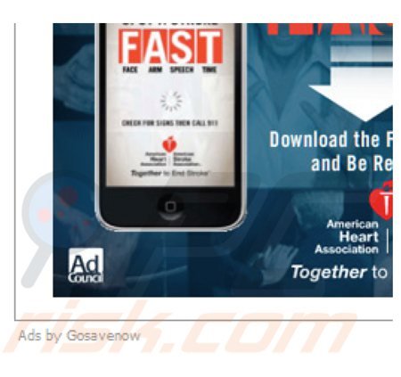 Adware gosavenow generujące natrętne reklamy bannerowe