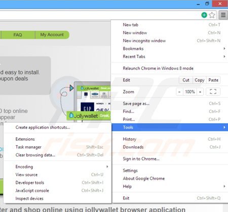 Usuwanie reklam Jollywallet z Google Chrome krok 1